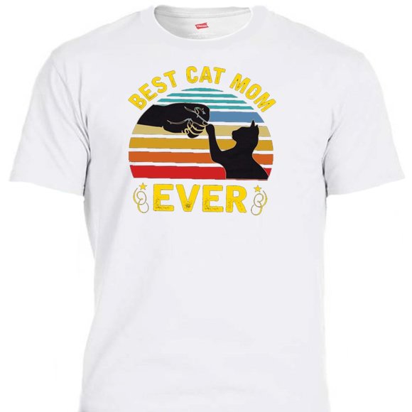BEST CAT MOM EVER, COOL UNISEX IVORY OR WHITE T-SHIRT T-1791 - Picture 2 of 4